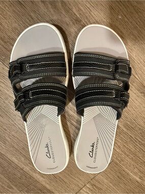 Clarks Cloudsteppers Breeze Piper Black Slide Sandals US 9